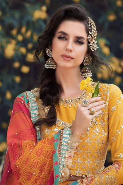 Maria. B 03 Piece Unstitched Embroidered Cotton Satin Suit - CST-705 Yellow