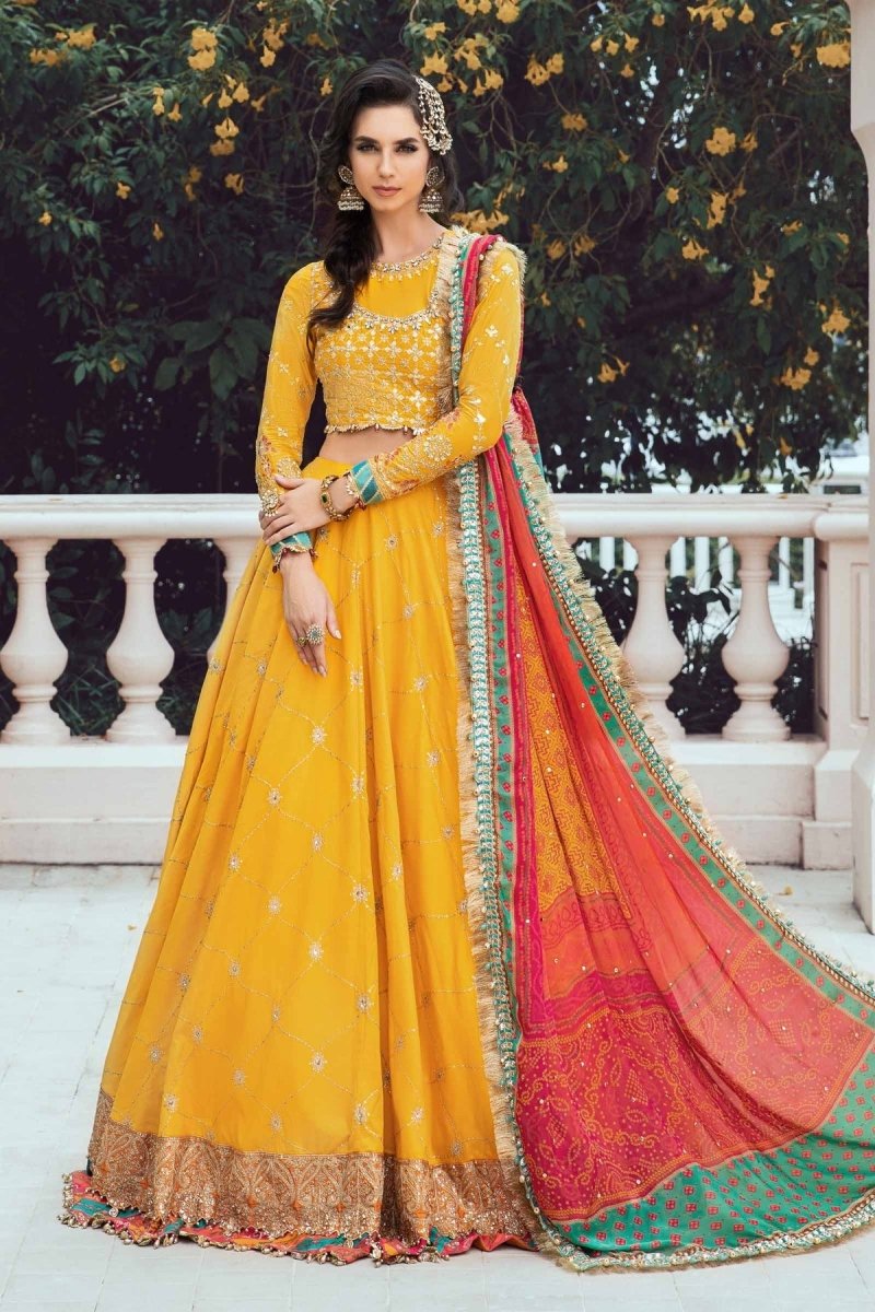 Maria. B 03 Piece Unstitched Embroidered Cotton Satin Suit - CST-705 Yellow