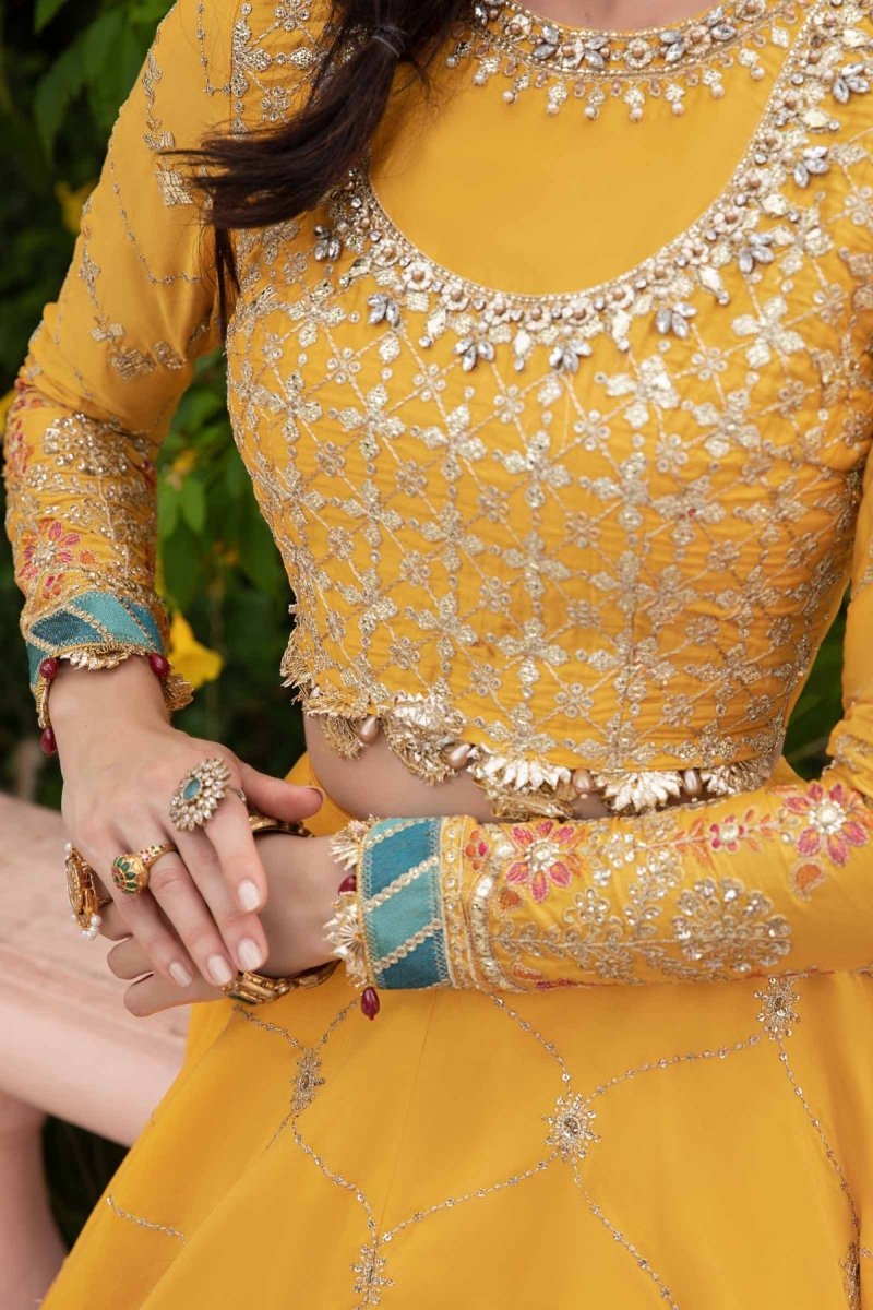 Maria. B 03 Piece Unstitched Embroidered Cotton Satin Suit - CST-705 Yellow