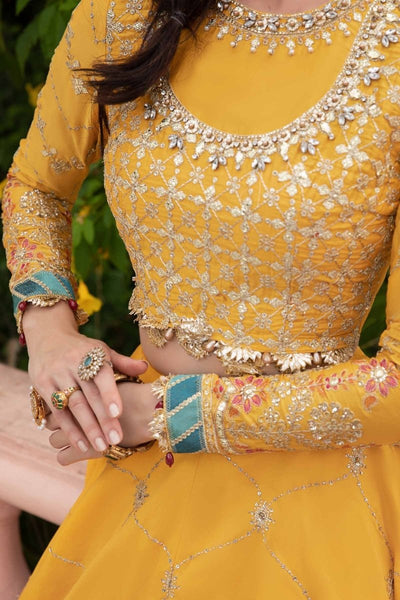 Maria. B 03 Piece Unstitched Embroidered Cotton Satin Suit - CST-705 Yellow