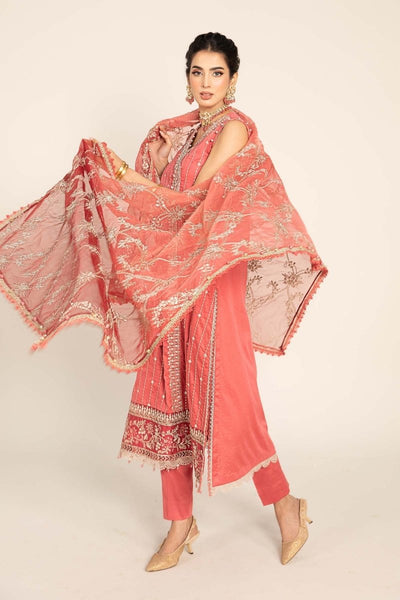 Maria. B 03 Piece Unstitched Embroidered Cotton Satin Suit - CST-809