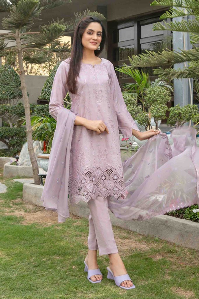 Tawakkal Fabrics 3 Piece Stitched jaal & Daman Embroidered Boti Broshia lawn Suit - D-1134