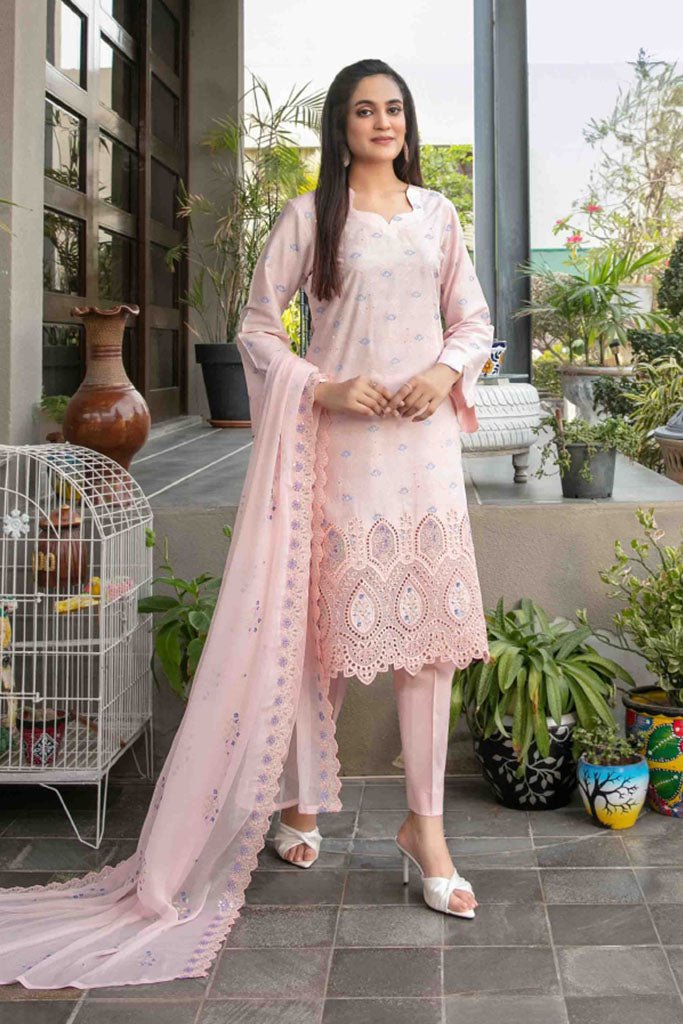 Tawakkal Fabrics 3 Piece Stitched jaal & Daman Embroidered Boti Broshia lawn Suit - D-1138
