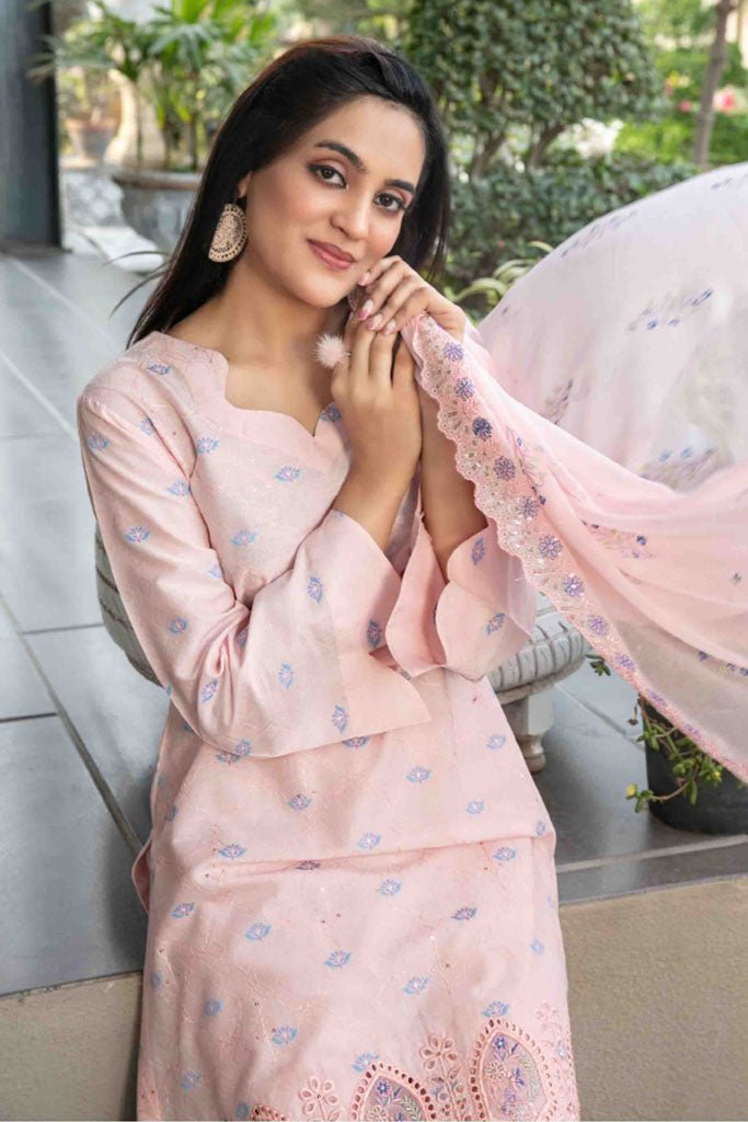 Tawakkal Fabrics 3 Piece Stitched jaal & Daman Embroidered Boti Broshia lawn Suit - D-1138