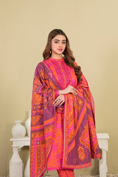Tawakkal Fabrics 3 Piece Stitched Digital Printed Embroidered Khaddar Suit - D-1148