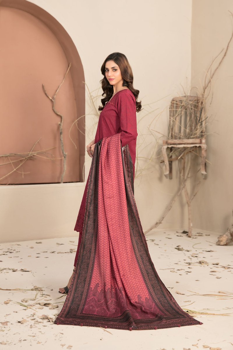 Tawakkal Fabrics 3 Piece Stitched Schiffli Embroidered Khaddar Suit - D-1243