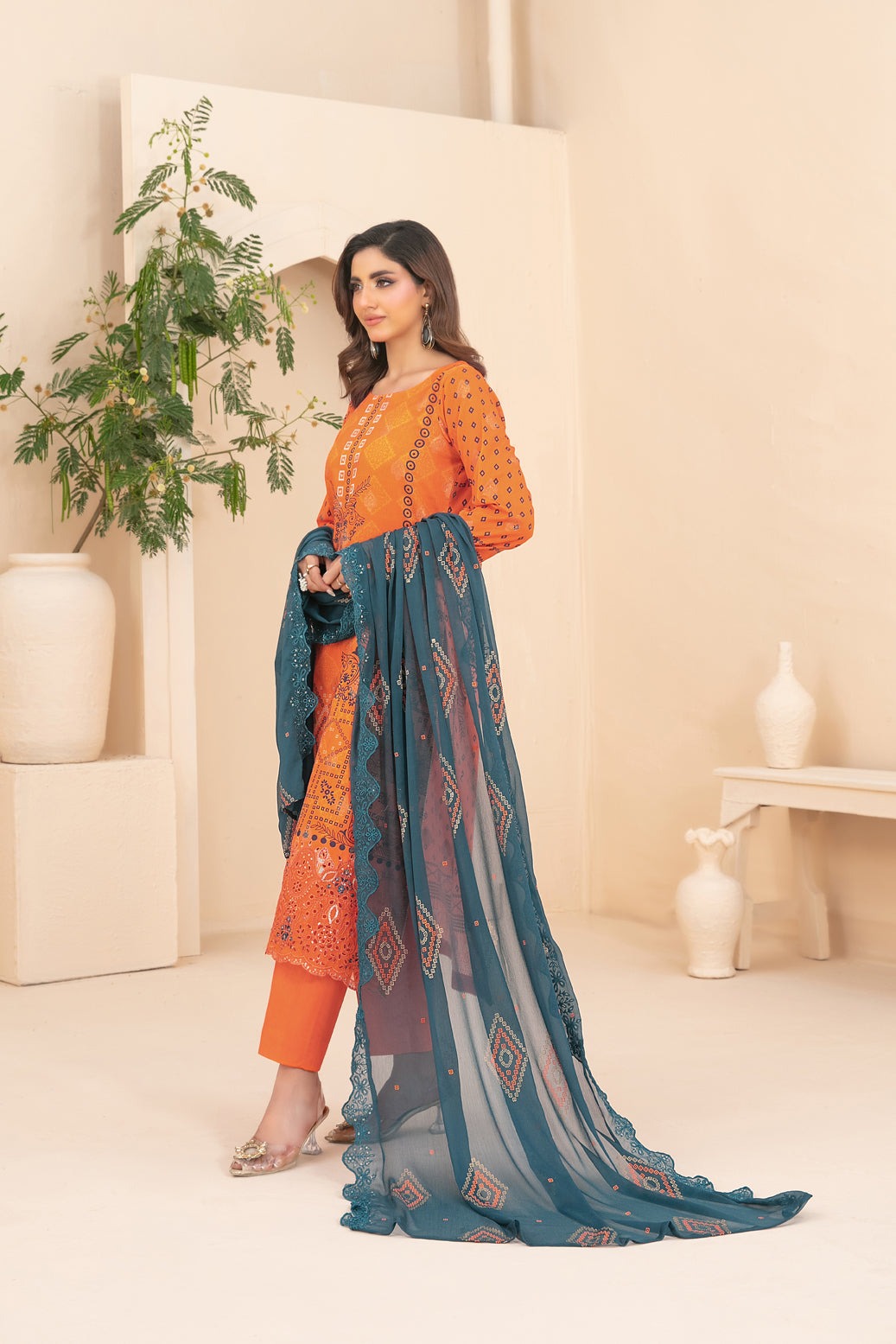 Tawakkal Fabrics 3 Piece Stitched Embroidered Digital Printed Broshia Lawn Suit - D-1352