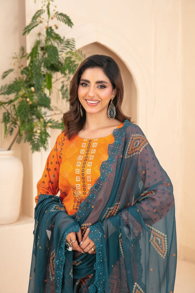 Tawakkal Fabrics 3 Piece Stitched Embroidered Digital Printed Broshia Lawn Suit - D-1352