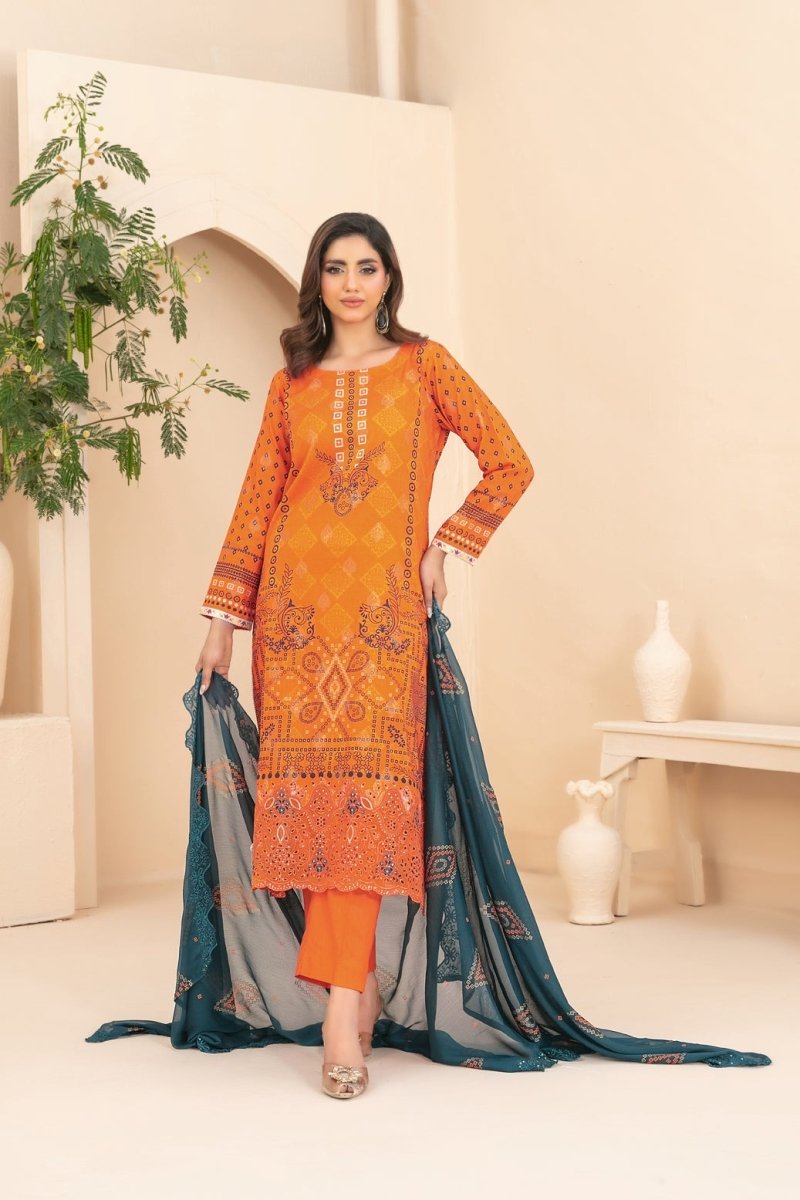 Tawakkal Fabrics 3 Piece Stitched Embroidered Digital Printed Broshia Lawn Suit - D-1352