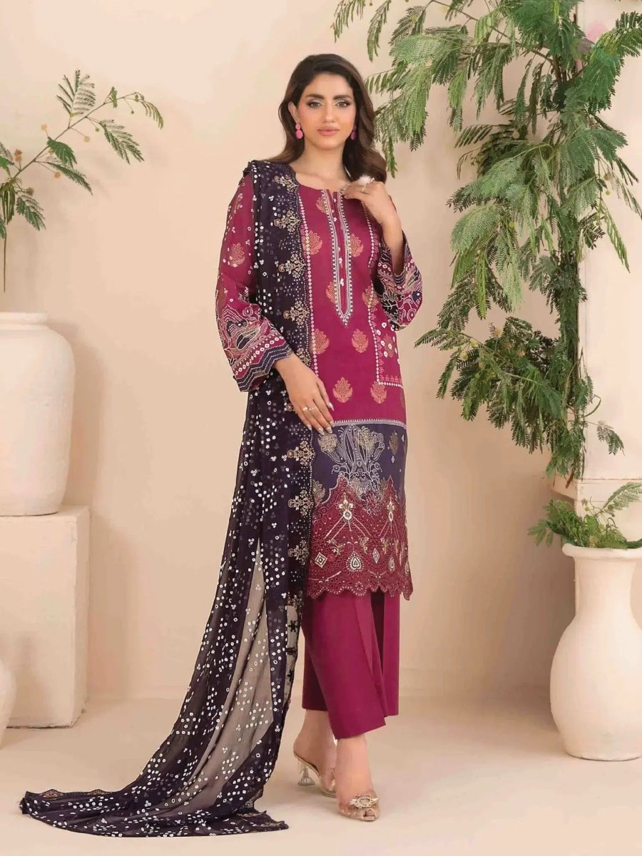 Tawakkal Fabrics 3 Piece Stitched Embroidered Digital Printed Broshia Lawn Suit - D-1353