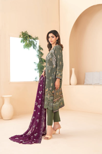 Tawakkal Fabrics 3 Piece Stitched Embroidered Digital Printed Broshia Lawn Suit - D-1354