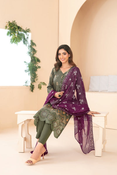 Tawakkal Fabrics 3 Piece Stitched Embroidered Digital Printed Broshia Lawn Suit - D-1354