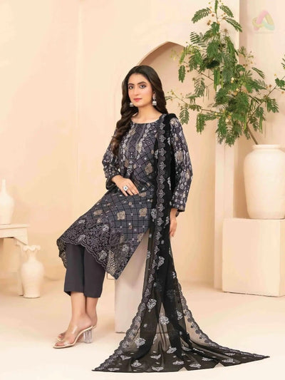 Tawakkal Fabrics 3 Piece Stitched Embroidered Digital Printed Broshia Lawn Suit - D-1357
