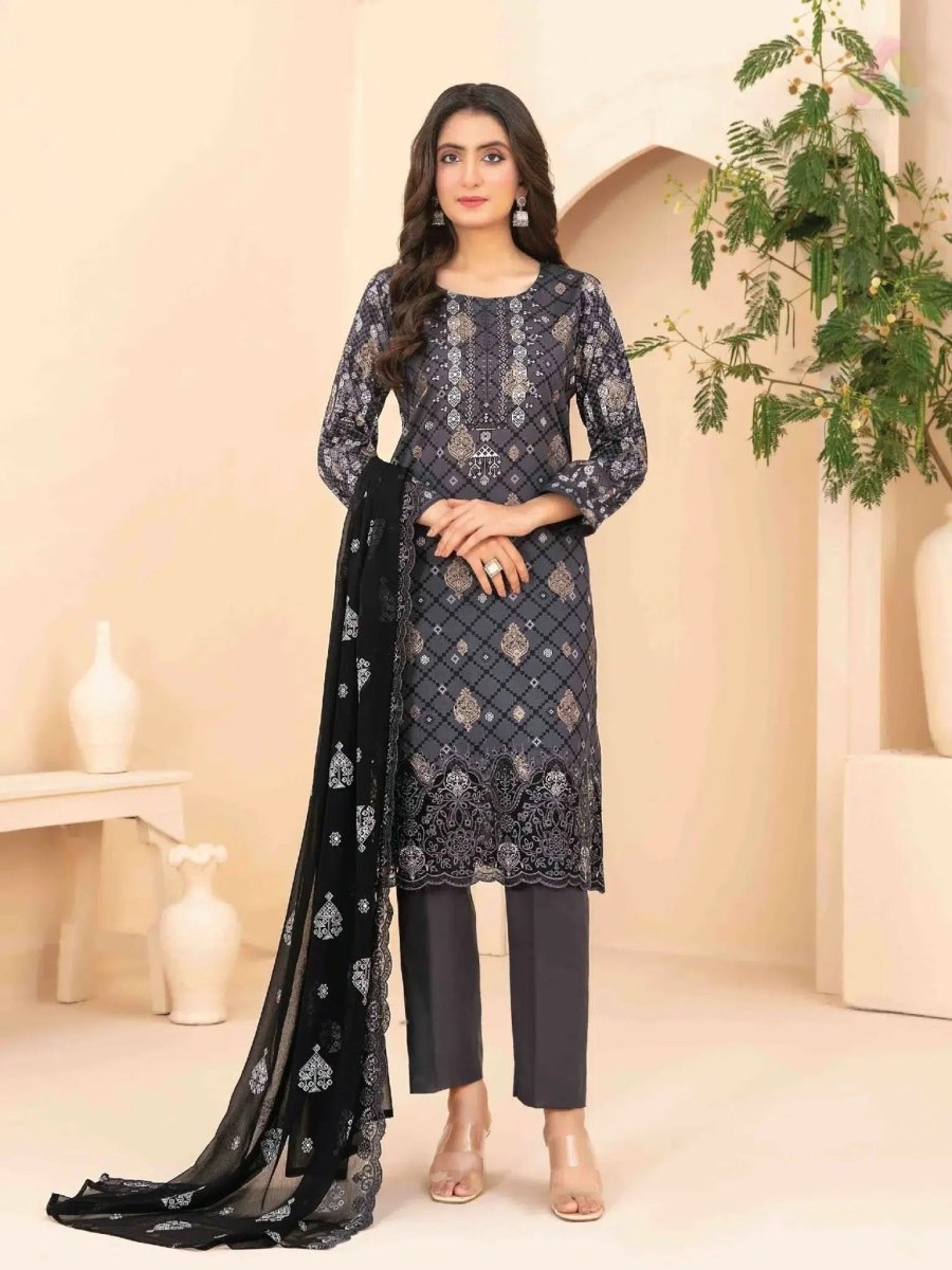 Tawakkal Fabrics 3 Piece Stitched Embroidered Digital Printed Broshia Lawn Suit - D-1357