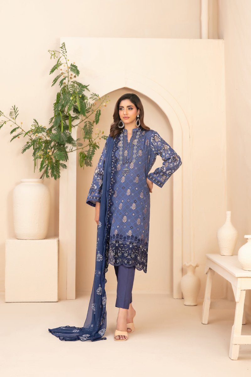 Tawakkal Fabrics 3 Piece Stitched Embroidered Digital Printed Broshia Lawn Suit - D-1358
