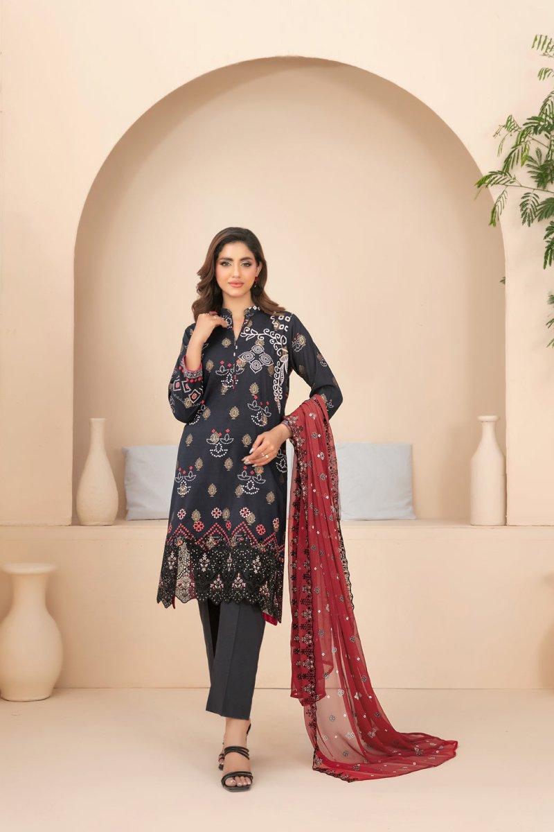 Tawakkal Fabrics 3 Piece Stitched Embroidered Digital Printed Broshia Lawn Suit - D-1359