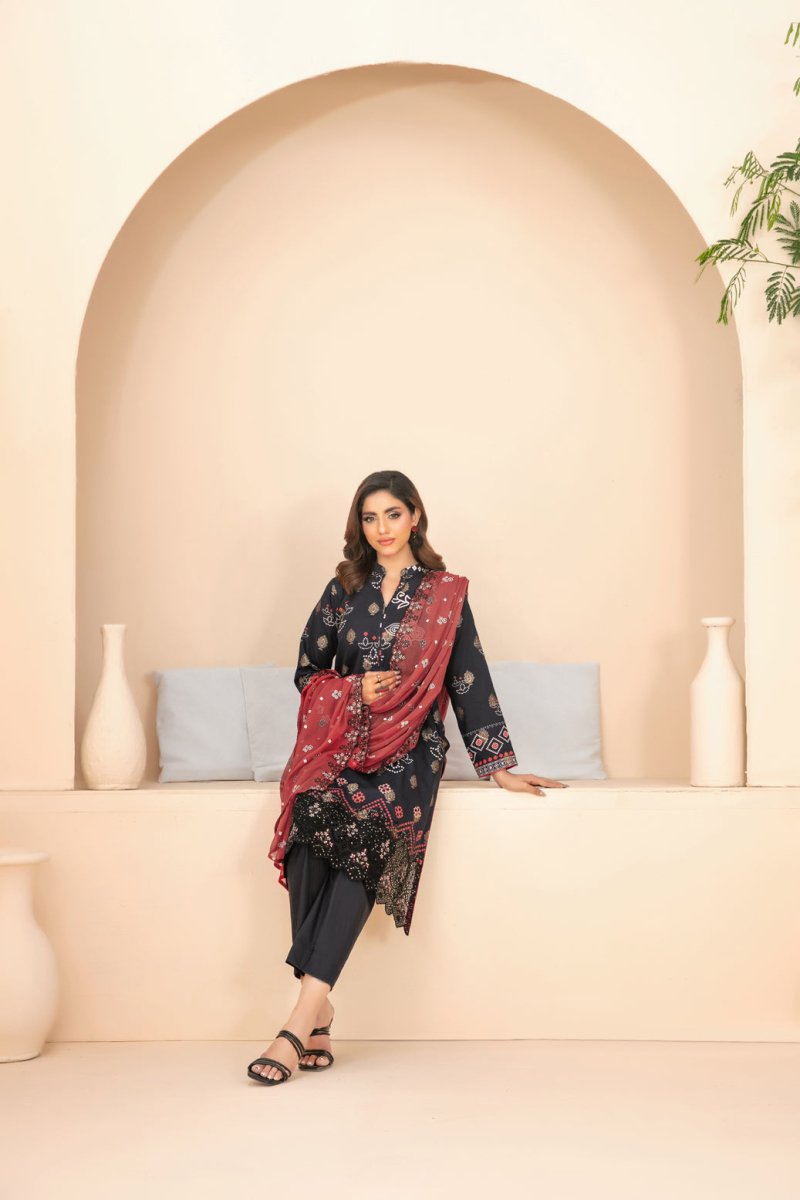 Tawakkal Fabrics 3 Piece Stitched Embroidered Digital Printed Broshia Lawn Suit - D-1359