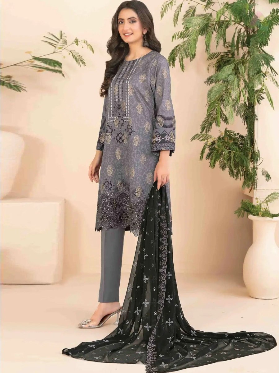 Tawakkal Fabrics 3 Piece Stitched Embroidered Digital Printed Broshia Lawn Suit - D-1360