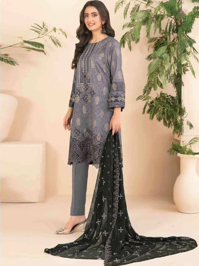 Tawakkal Fabrics 3 Piece Stitched Embroidered Digital Printed Broshia Lawn Suit - D-1360