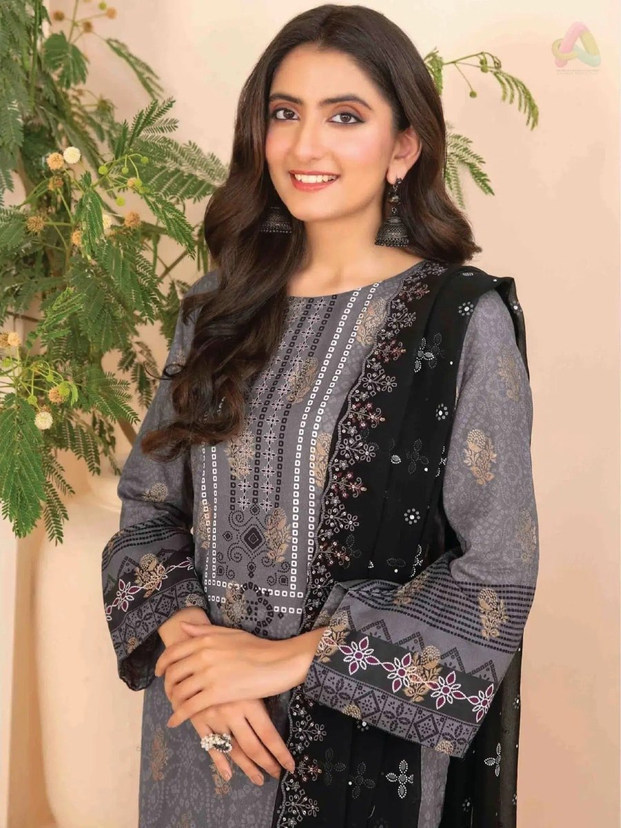 Tawakkal Fabrics 3 Piece Stitched Embroidered Digital Printed Broshia Lawn Suit - D-1360