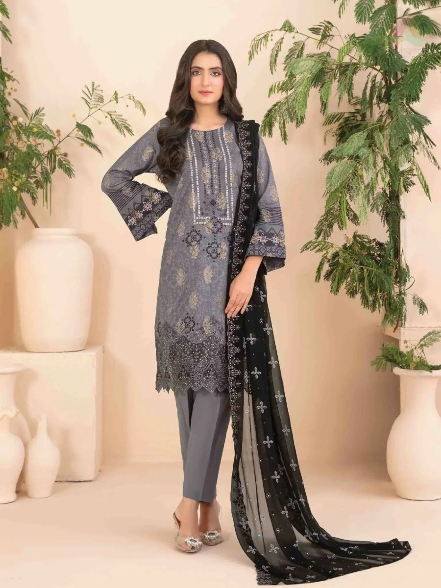 Tawakkal Fabrics 3 Piece Stitched Embroidered Digital Printed Broshia Lawn Suit - D-1360