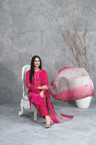 Tawakkal Fabrics 3 Piece Stitched Embroidered Digital Printed Lawn Suit - D-2483