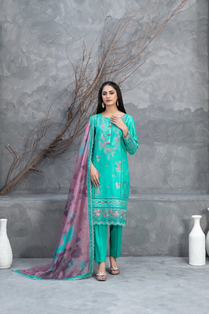Tawakkal Fabrics 3 Piece Stitched Embroidered Digital Printed Lawn Suit - D-2486