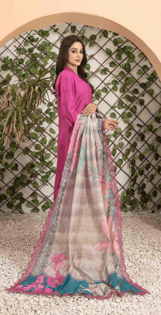 Tawakkal Fabrics 3 Piece Stitched Fancy Heavy Schiffli Embroidered Lawn Suit - D-2546
