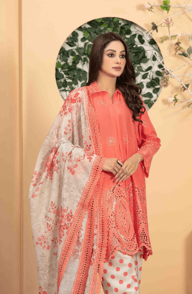 Tawakkal Fabrics 3 Piece Stitched Fancy Heavy Schiffli Embroidered Lawn Suit - D-2548