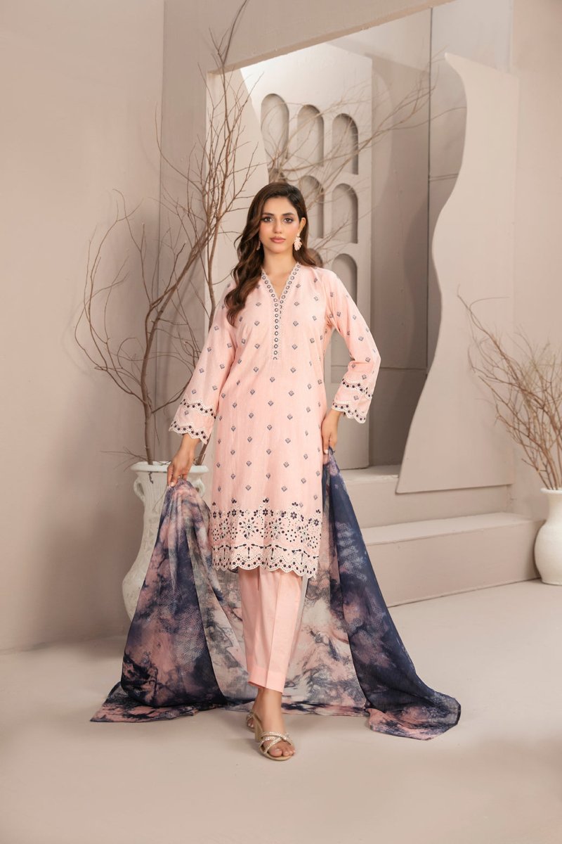 Tawakkal Fabrics 3 Piece Stitched Embroidered Broshia Banarsi Lawn Suit - D-2748