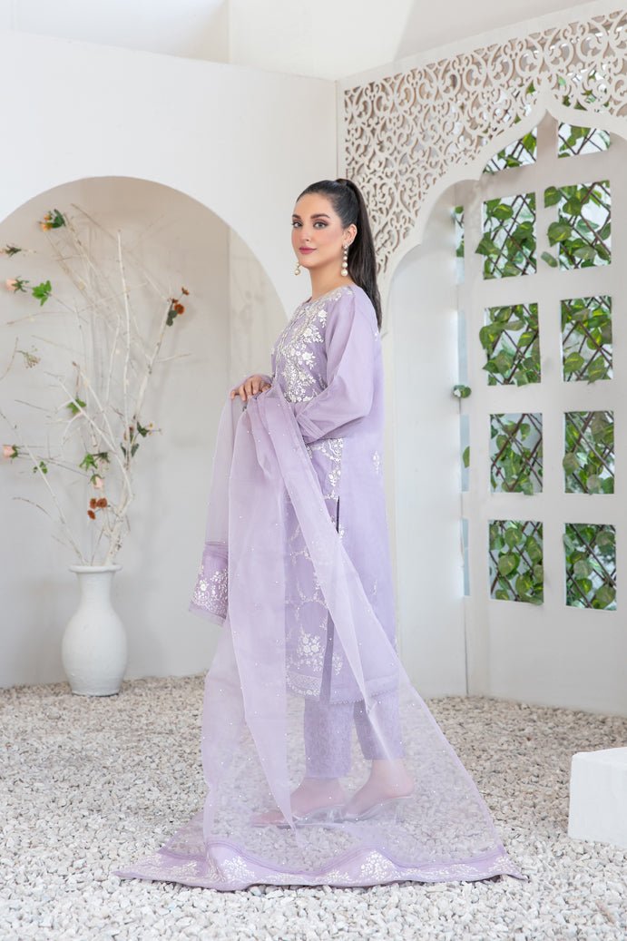 Tawakkal Fabrics 3 Piece Stitched Fancy Embroidered Organza Suit - D-3401