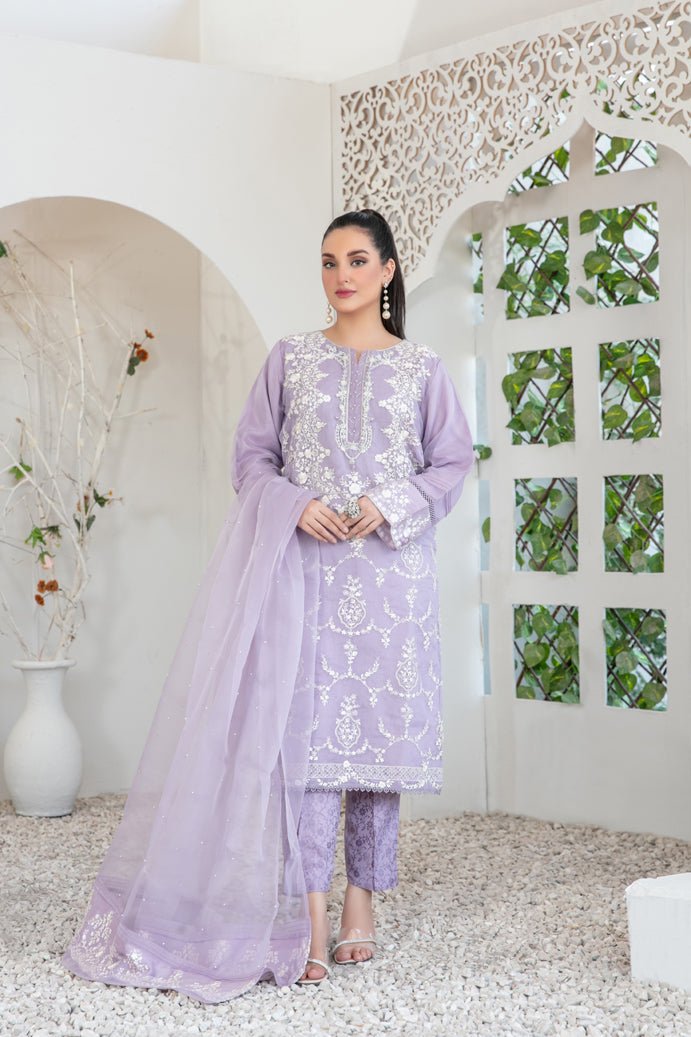Tawakkal Fabrics 3 Piece Stitched Fancy Embroidered Organza Suit - D-3401