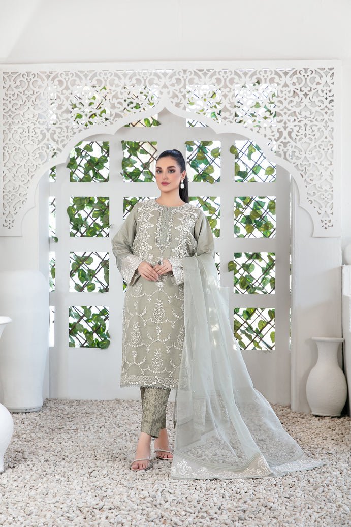 Tawakkal Fabrics 3 Piece Stitched Fancy Embroidered Organza Suit - D-3402