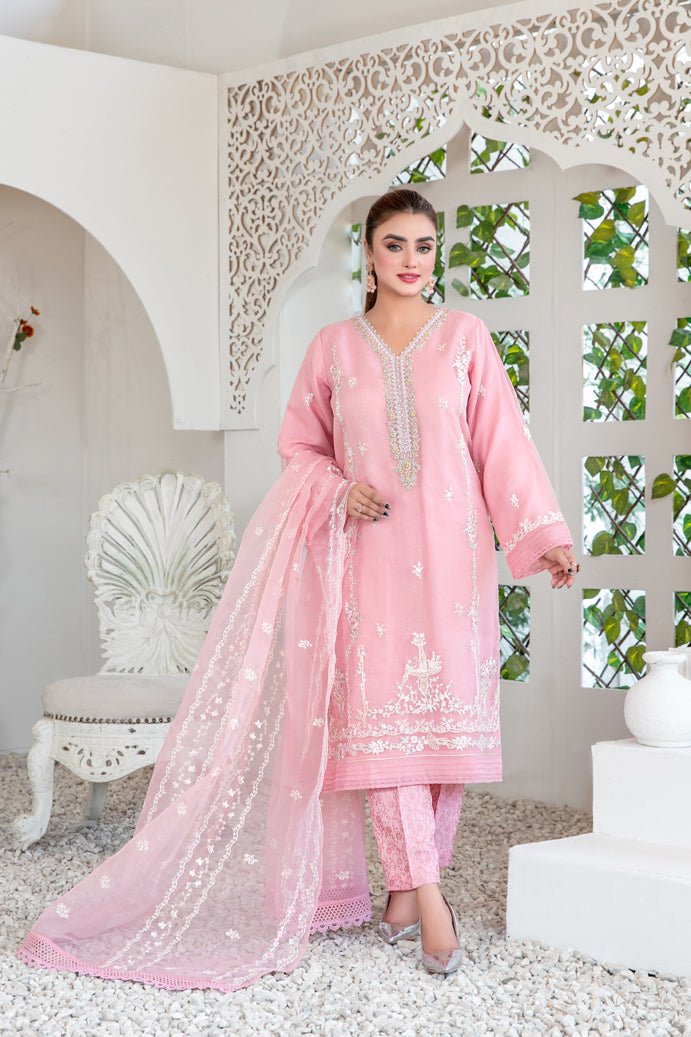 Tawakkal Fabrics 3 Piece Stitched Fancy Embroidered Organza Suit - D-3403