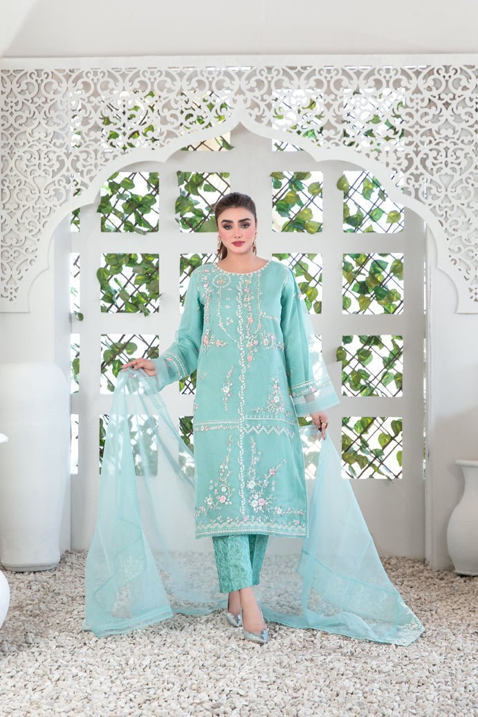 Tawakkal Fabrics 3 Piece Stitched Fancy Embroidered Organza Suit - D-3404