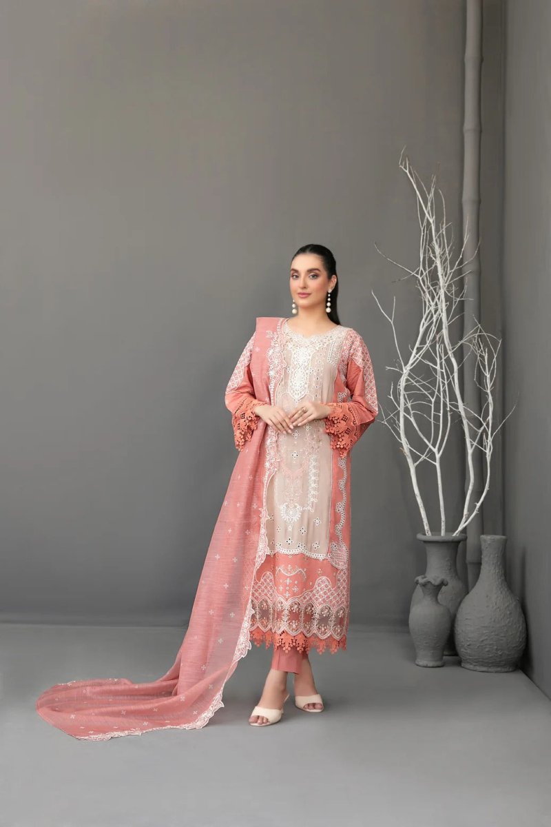 Tawakkal Fabrics 3 Piece Stitched Fancy Embroidered Slub Viscose Suit - D-3619