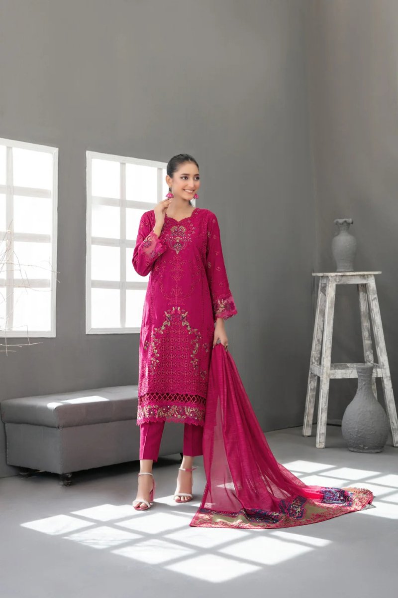 Tawakkal Fabrics 3 Piece Stitched Fancy Embroidered Slub Viscose Suit - D-3622