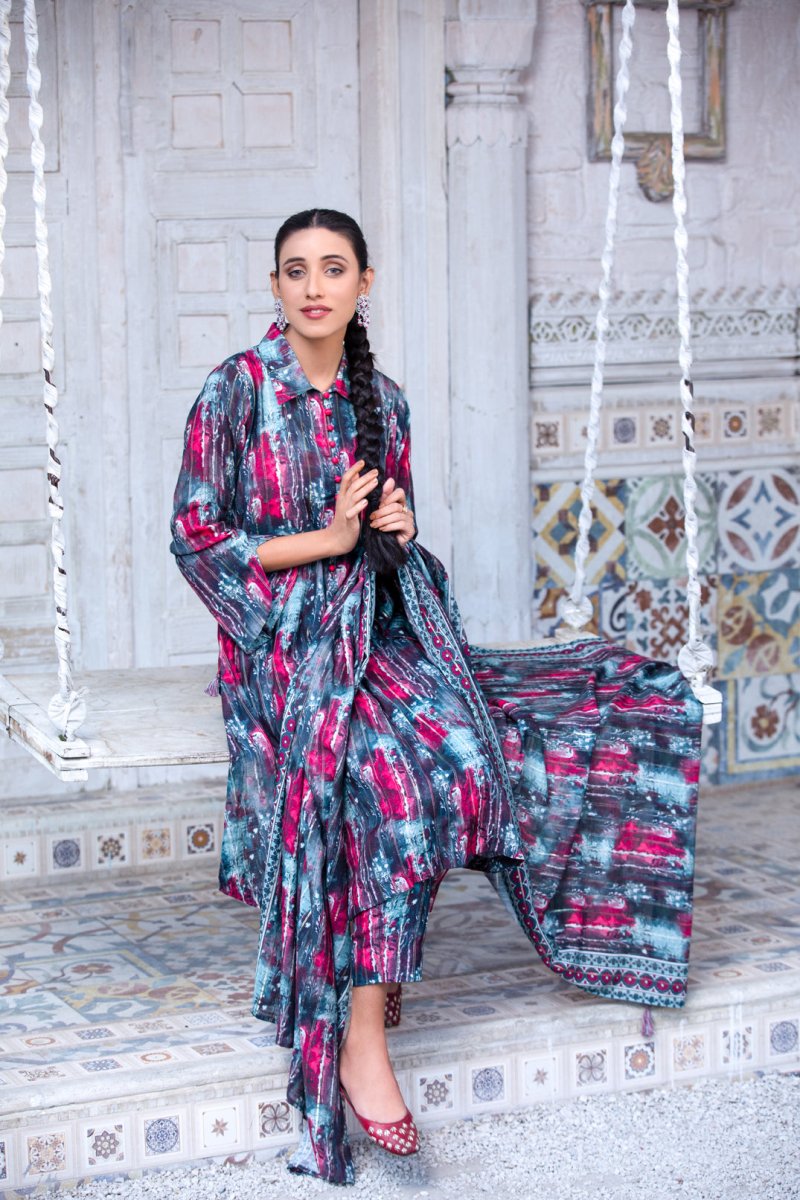 Tawakkal Fabrics 3 Piece Stitched Digital Printed Staple Lorex Suit D-8245