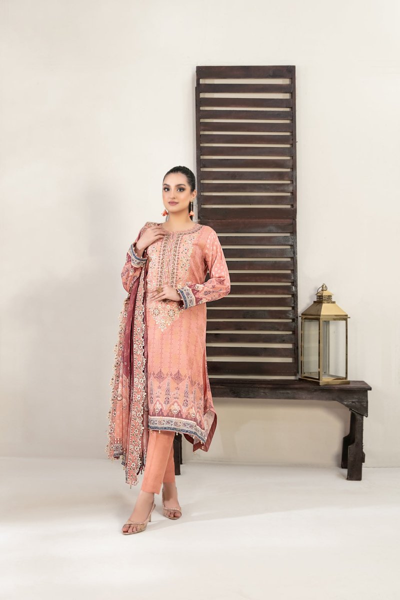 Tawakkal Fabrics 3 Piece Stitched Embroidered Digital Printed Broshia Lawn Suit D-8663