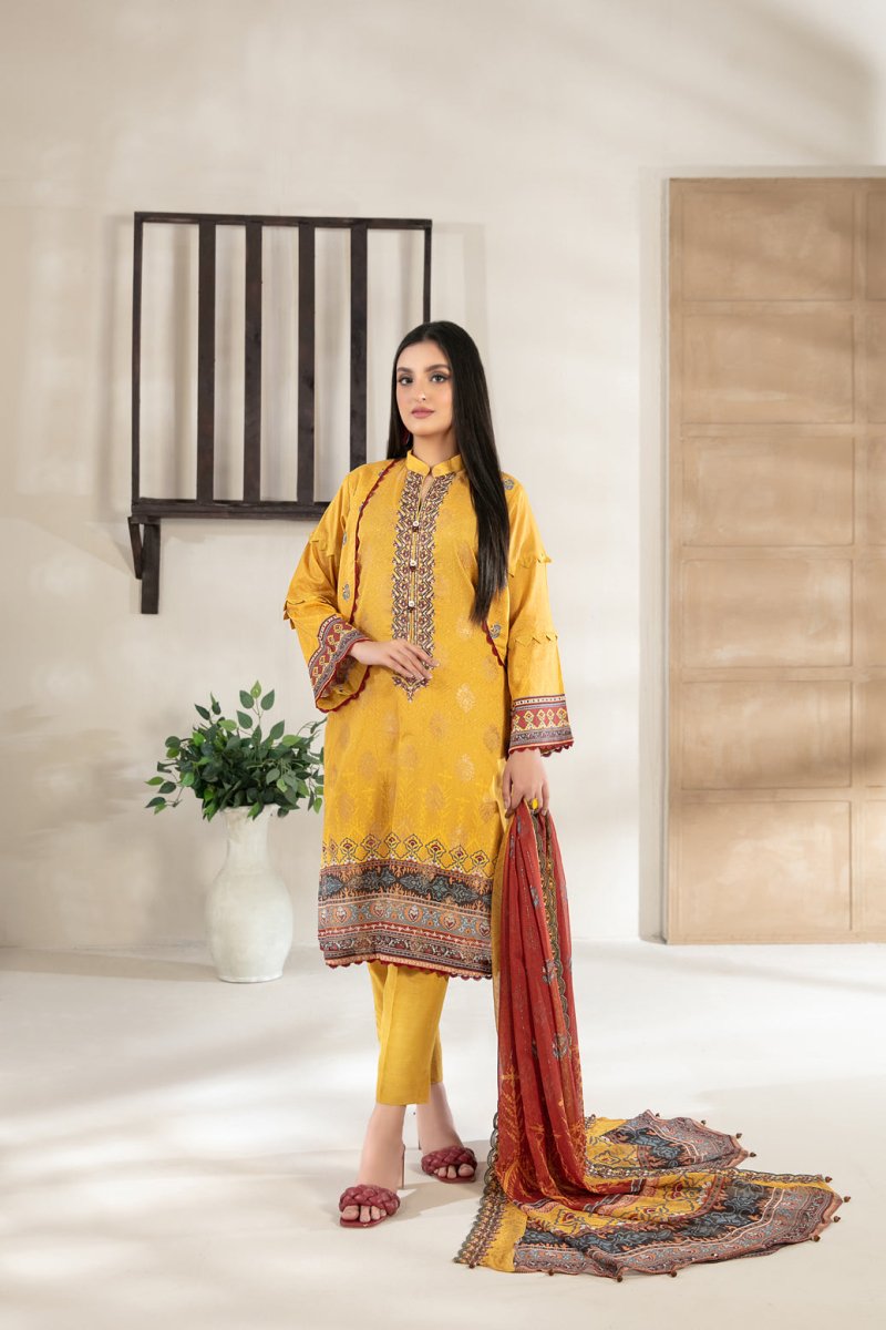 Tawakkal Fabrics 3 Piece Stitched Embroidered Digital Printed Broshia Lawn Suit D-8664