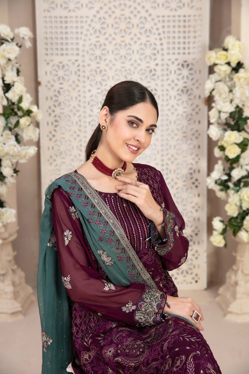 Tawakkal Fabrics 3 Piece Stitched Heavy Embroidered Fancy Chiffon Suit D-8687