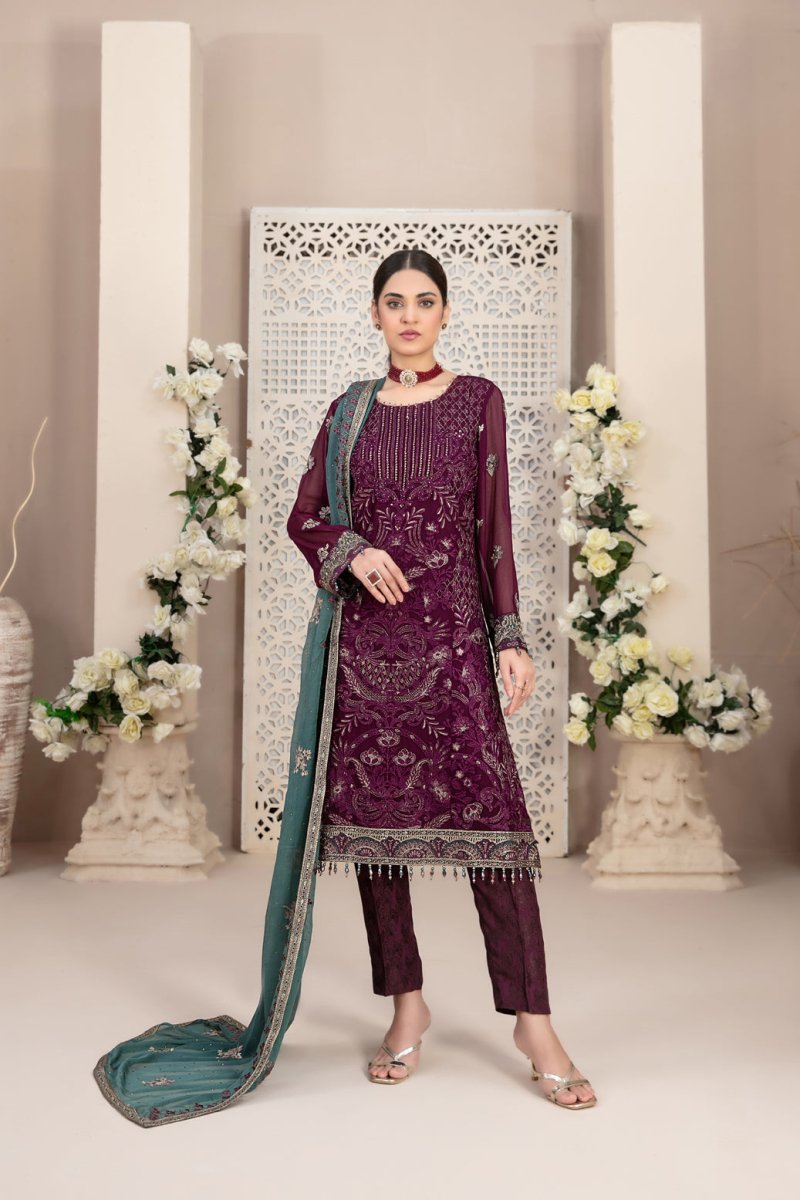 Tawakkal Fabrics 3 Piece Stitched Heavy Embroidered Fancy Chiffon Suit D-8687