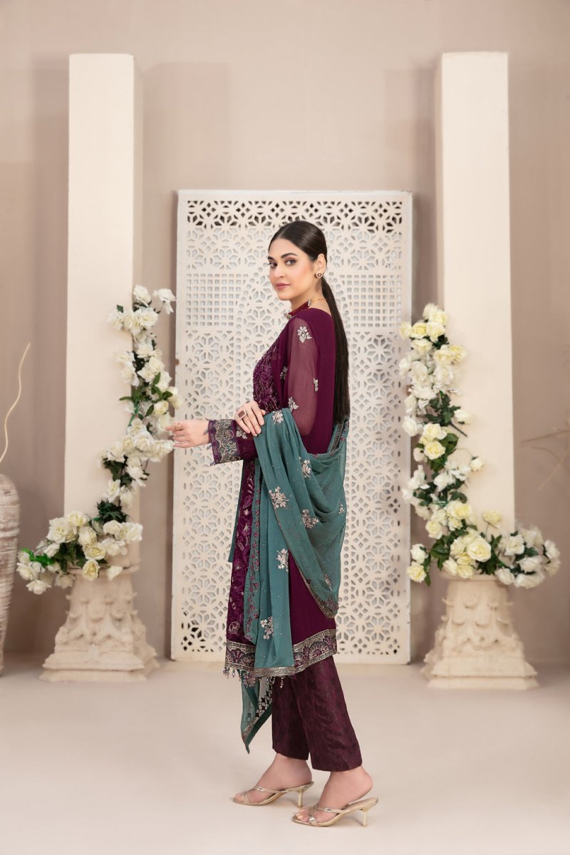 Tawakkal Fabrics 3 Piece Stitched Heavy Embroidered Fancy Chiffon Suit D-8687