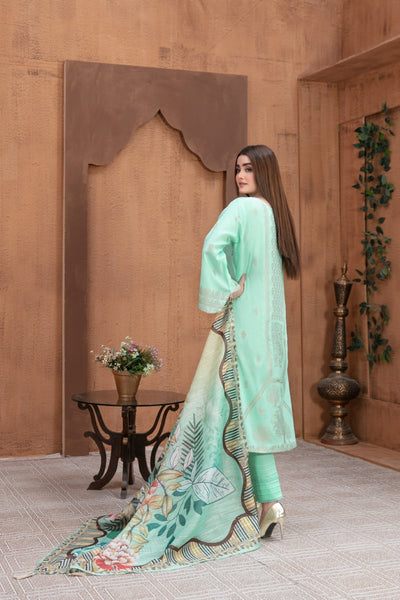 Tawakkal Fabrics 3 Piece Stitched Boring Daman Embroidered Banarsi Suit D-8694