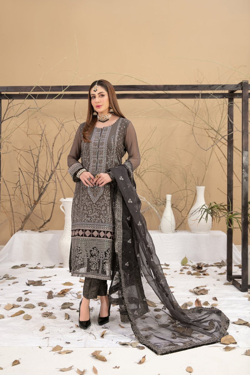 Tawakkal Fabrics 3 Piece Stitched Embroidered Chiffon Suit - D-8706