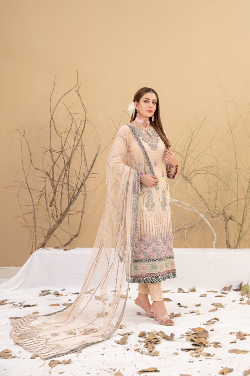 Tawakkal Fabrics 3 Piece Stitched Embroidered Chiffon Suit - D-8709