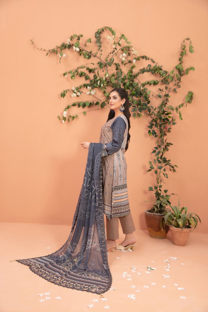 Tawakkal Fabrics 3 Piece Stitched Fancy Embroidered Digital Printed Lawn Suit D-8954