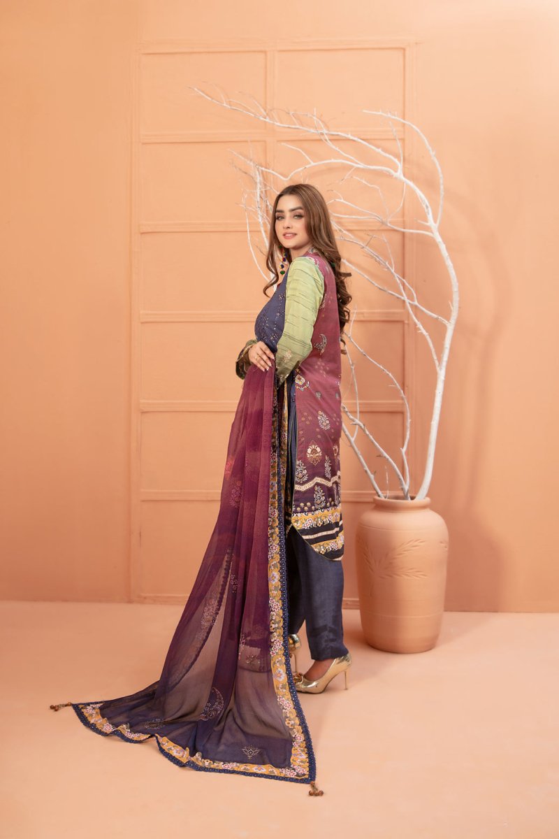 Tawakkal Fabrics 3 Piece Stitched Fancy Embroidered Digital Printed Lawn Suit D-8955