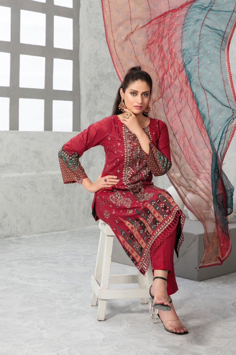 Tawakkal Fabrics 3 Piece Stitched Fancy Embroidered Lawn Suit D-9012