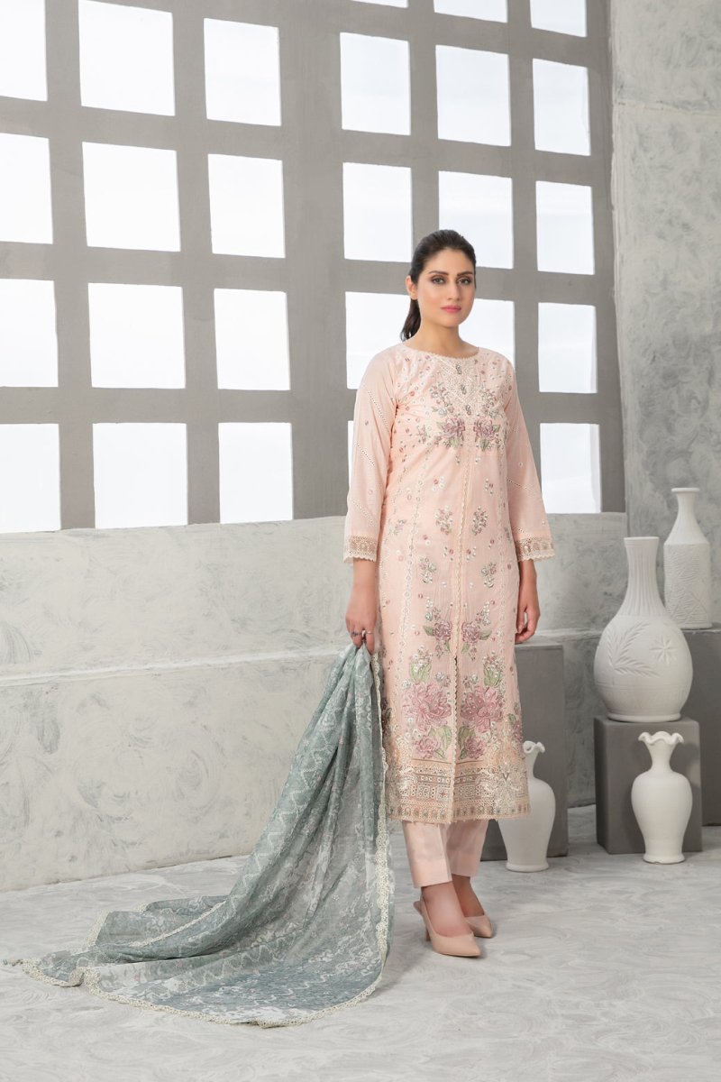 Tawakkal Fabrics 3 Piece Stitched Fancy Embroidered Lawn Suit D-9016